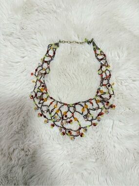 Boho Multicolor Beaded Bib Statement Necklace Netting Collar Choker